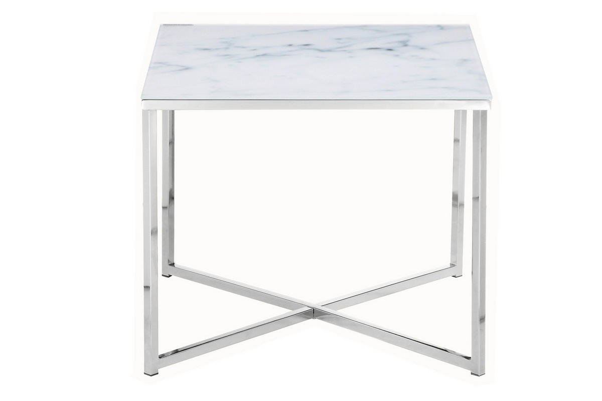 BEISTELLTISCH 50/50/42 cm Weiß, Chromfarben quadratisch  - Chromfarben/Weiß, Design, Glas/Metall (50/50/42cm) - Livetastic