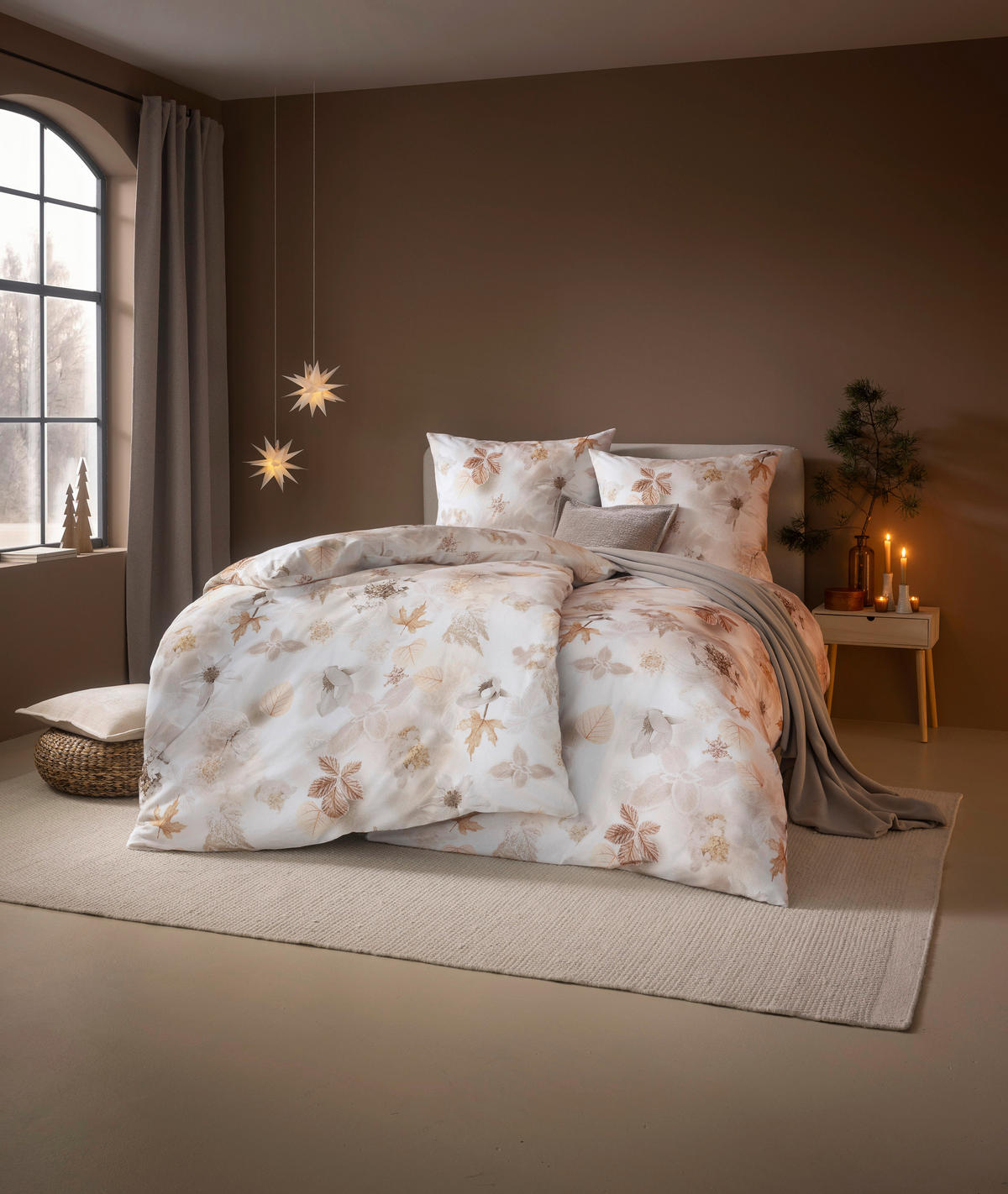 BETTWÄSCHE 2-teilig Winter Leaves Flanell 135/200 cm  - Goldfarben, Design, Textil (135/200cm) - Estella