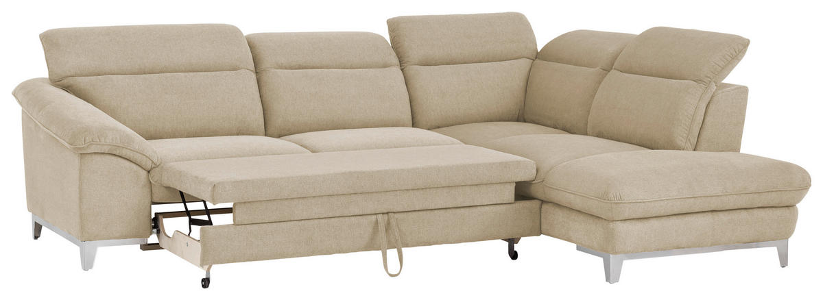 ECKSOFA in Chenille Beige  - Chromfarben/Beige, Design, Textil/Metall (293/232cm) - Livetastic