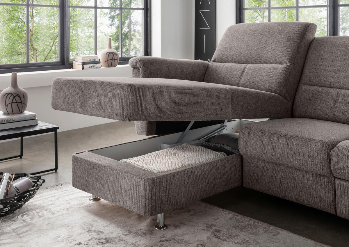ECKSOFA in Chenille Graubraun  - Chromfarben/Graubraun, Modern, Textil/Metall (165/231cm) - Livetastic