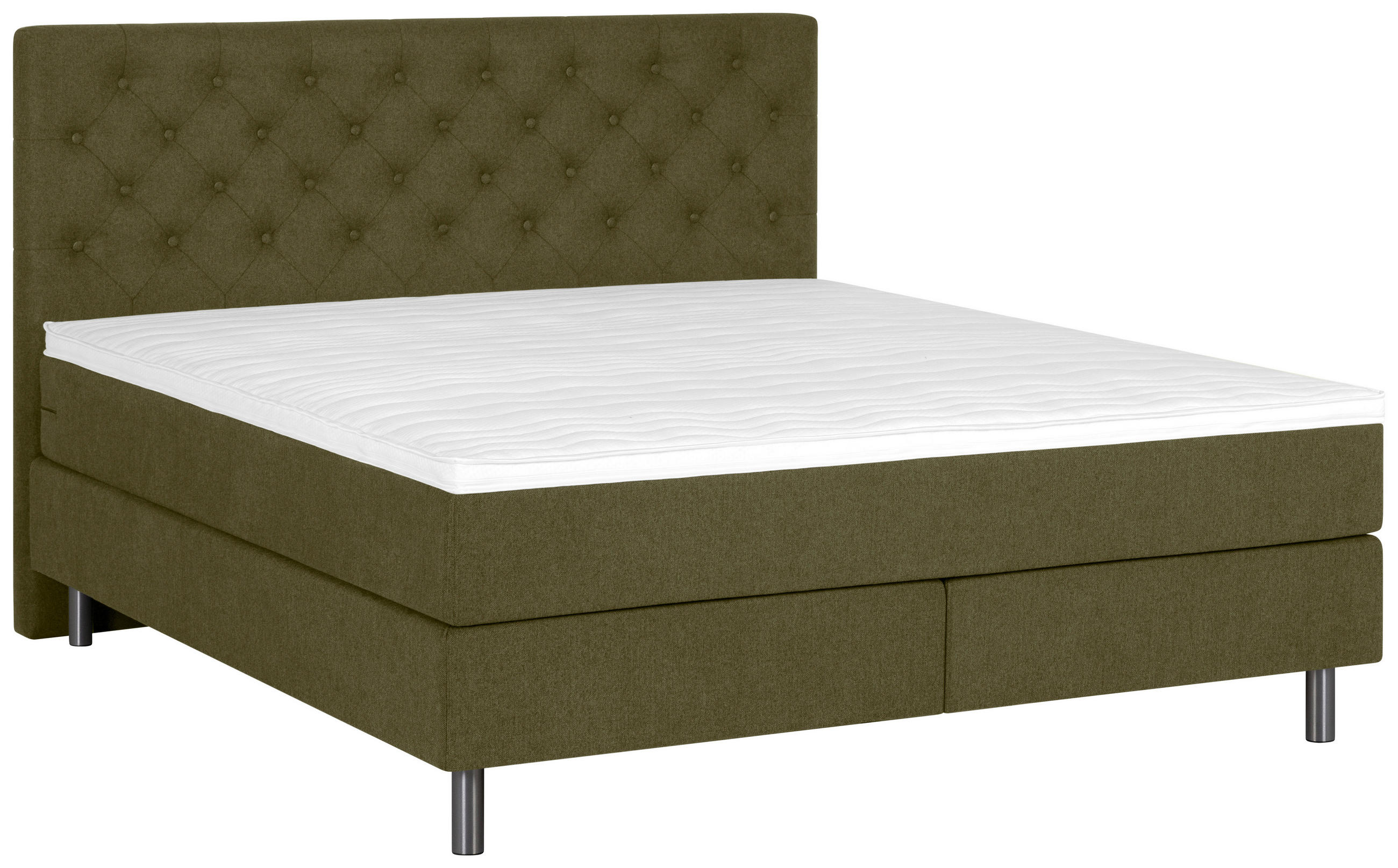 BOXSPRINGBETT 160/200 cm  in Olivgrün  - Silberfarben/Olivgrün, KONVENTIONELL, Textil/Metall (160/200cm) - Welnova
