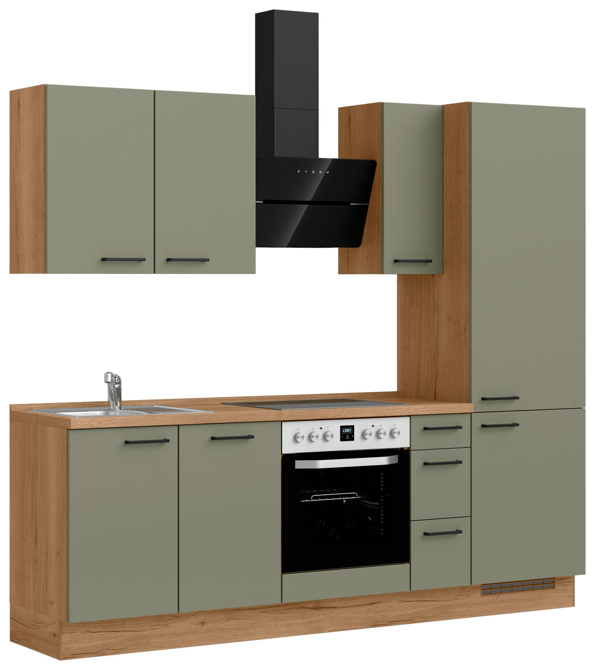 KÜCHENLEERBLOCK Senso 240 cm  in Eichefarben, Olivgrün  - Eichefarben/Schwarz, ROMANTIK / LANDHAUS, Holzwerkstoff/Metall (240cm) - Nobilia