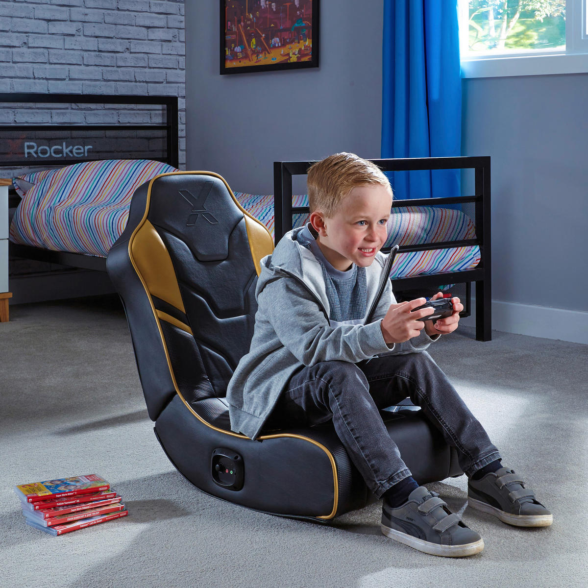 GAMINGSESSEL Schwarz, Goldfarben Textil   - Goldfarben/Schwarz, MODERN, Textil (42/64/75cm) - X Rocker