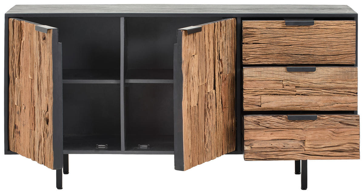 SIDEBOARD  150/75/40 cm 3 Schublade(n)  - Schwarz/Naturfarben, Design, Holz/Metall (150/75/40cm) - Livetastic