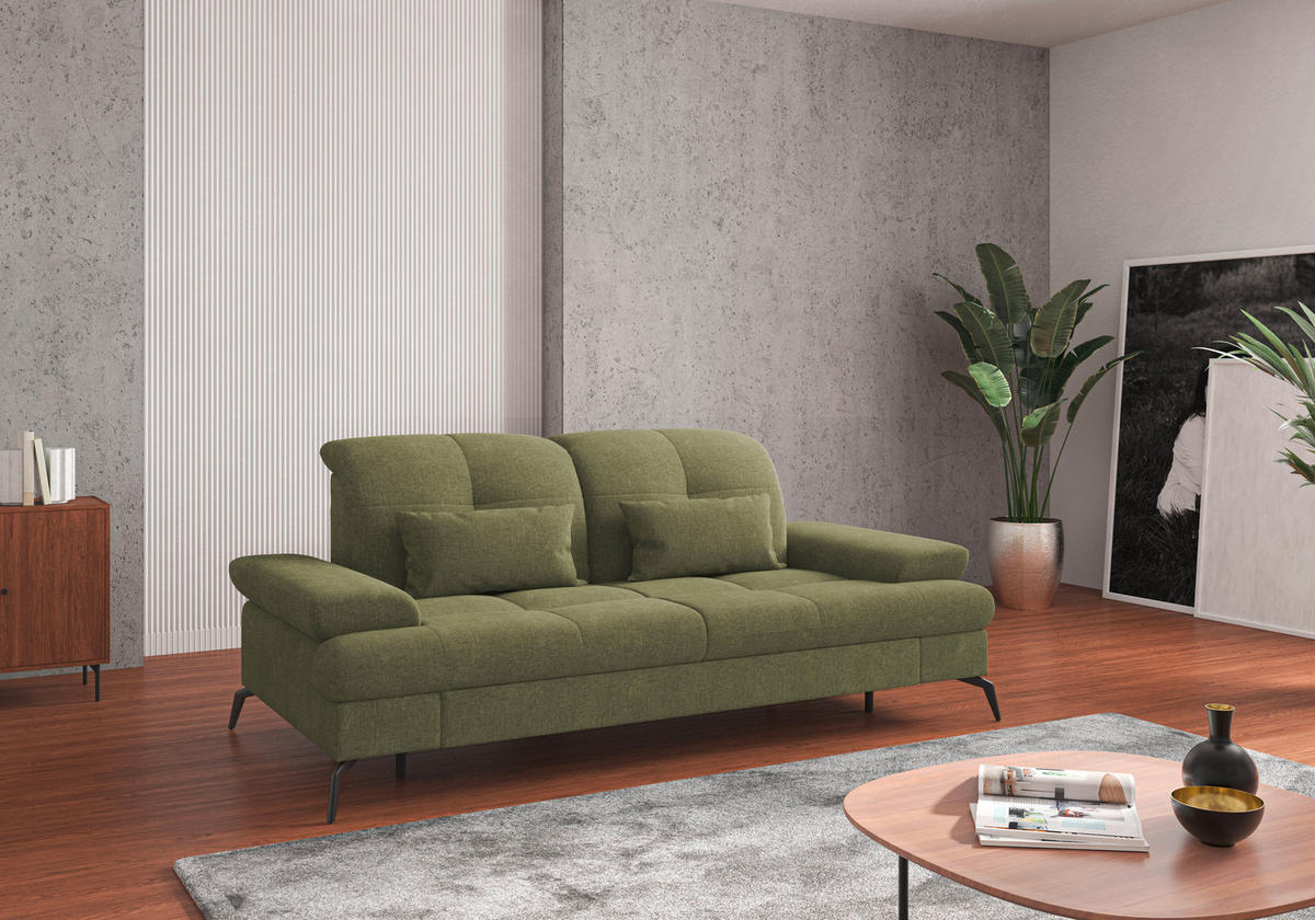 3-SITZER-SOFA in Flachgewebe Hellgrün  - Schwarz/Hellgrün, Konventionell, Textil/Metall (212/90/122cm) - Sit & More