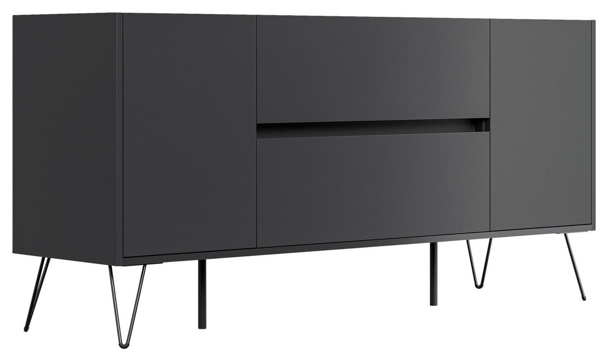 SIDEBOARD Posseik Industrial  in 155/75,8/42 cm  - Graphitfarben/Schwarz, Design, Holzwerkstoff/Metall (155/75,8/42cm) - P & B