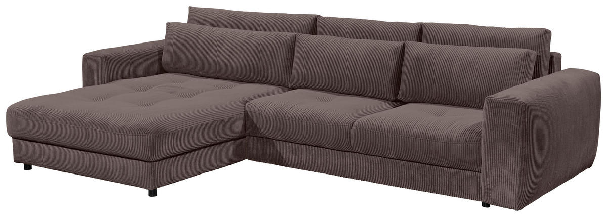 ECKSOFA in Cord Mokka  - Schwarz/Mokka, Konventionell, Holzwerkstoff/Kunststoff (194/333cm) - MID.YOU