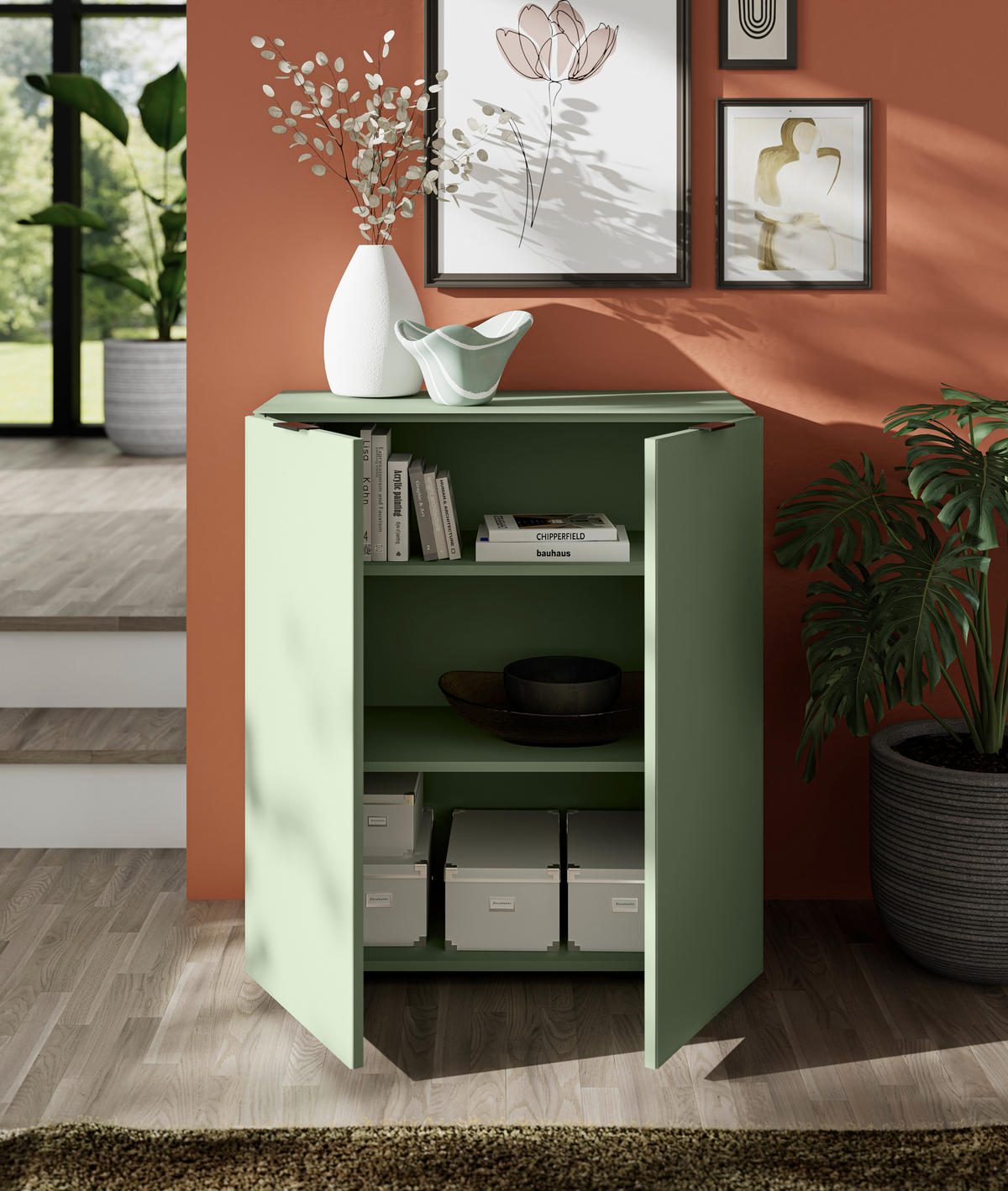 KOMMODE , 80/93/40 cm,  - Salbeigrün/Schwarz, Basics, Glas/Holzwerkstoff (80/93/40cm) - Novel