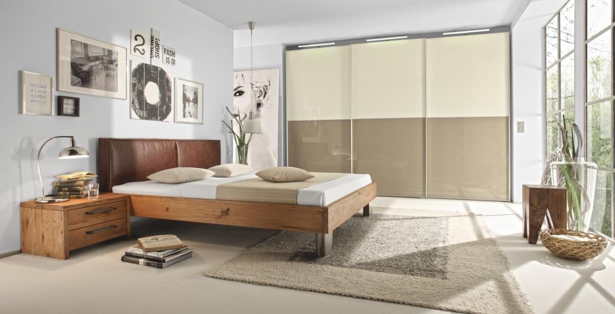 BETT 180/200 cm  in Eichefarben, Fango  - Fango/Eichefarben, Design, Leder/Holz (180/200cm) - Hasena