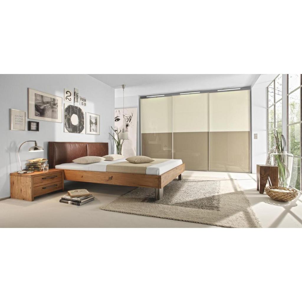 Thumbnail - Hasena Bett, Eiche, Fango, Holz, Leder, Echtleder, Semi-Anilinleder, Wildeiche, massiv, 180x200 cm, Schlafzimmer, Betten...