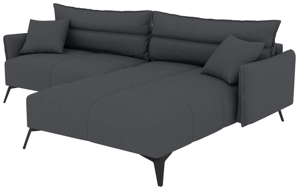 ECKSOFA in Cord Dunkelgrau  253/180 cm  - Dunkelgrau/Schwarz, KONVENTIONELL, Textil/Metall (253/180cm) - Carryhome