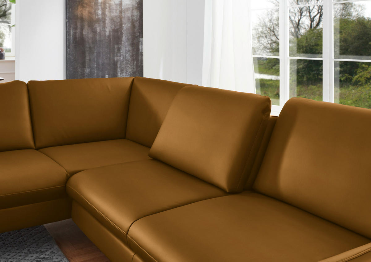 ECKSOFA in Echtleder Senfgelb  - Senfgelb/Alufarben, Konventionell, Leder/Metall (220/284cm) - Beldomo Premium