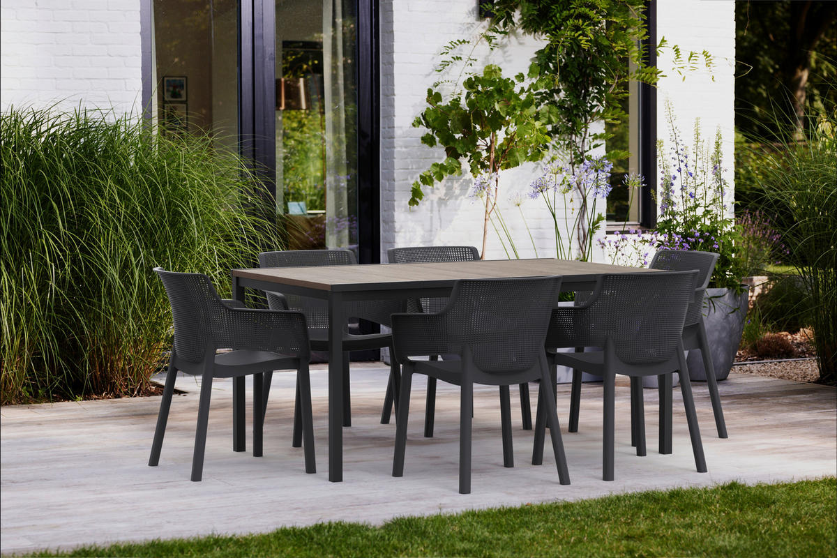 ZÁHRADNÝ STÔL, plast, 159/75/95 cm - farba jaseňa/čierna, Basics, kov/plast (159/75/95cm) - Ambia Garden