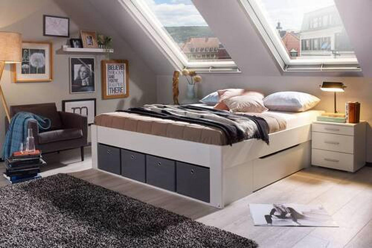 SÄNG MED FÖRVARING 180/200 cm  i vit   - vit/grå, Modern, trämaterial/textil (180/200cm) - Rauch Möbel