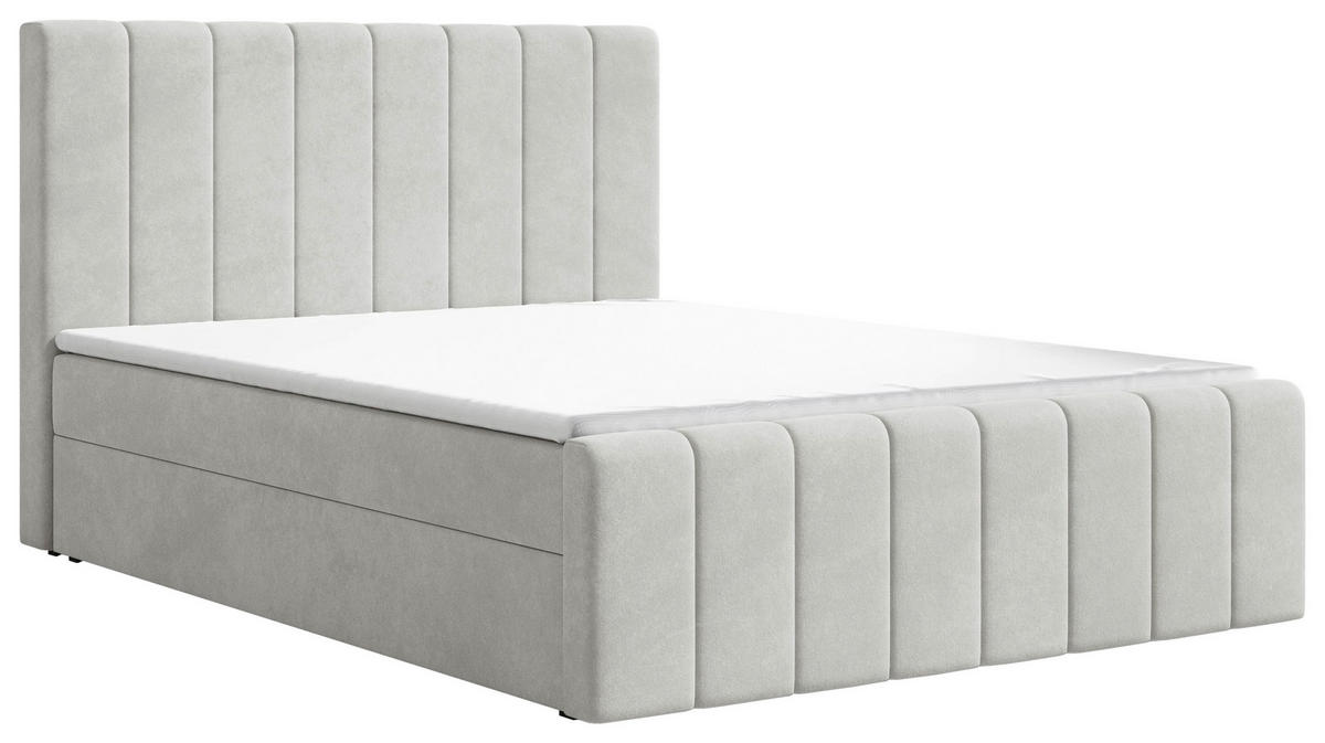 BOXBETT 140/200 cm,  in Silberfarben, Bettkasten, Topper, H2 + H3 = mittel + fest  - Silberfarben/Schwarz, MODERN, Holz/Kunststoff (140/200cm) - MID.YOU