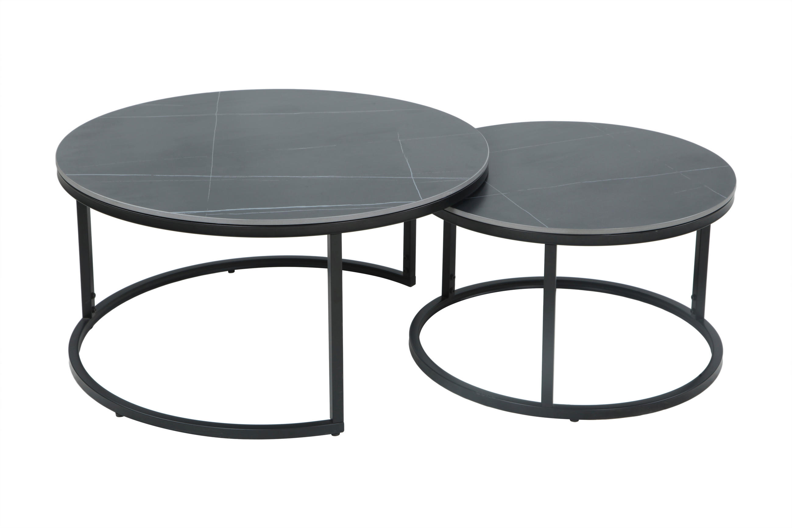 COUCHTISCHSET 80-60/80-60/41-37 cm rund  - Schwarz, Design, Stein/Metall (80-60/80-60/41-37cm) - Livetastic