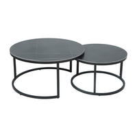 COUCHTISCHSET 80-60/80-60/41-37 cm rund  - Schwarz, Design, Stein/Metall (80-60/80-60/41-37cm) - Livetastic