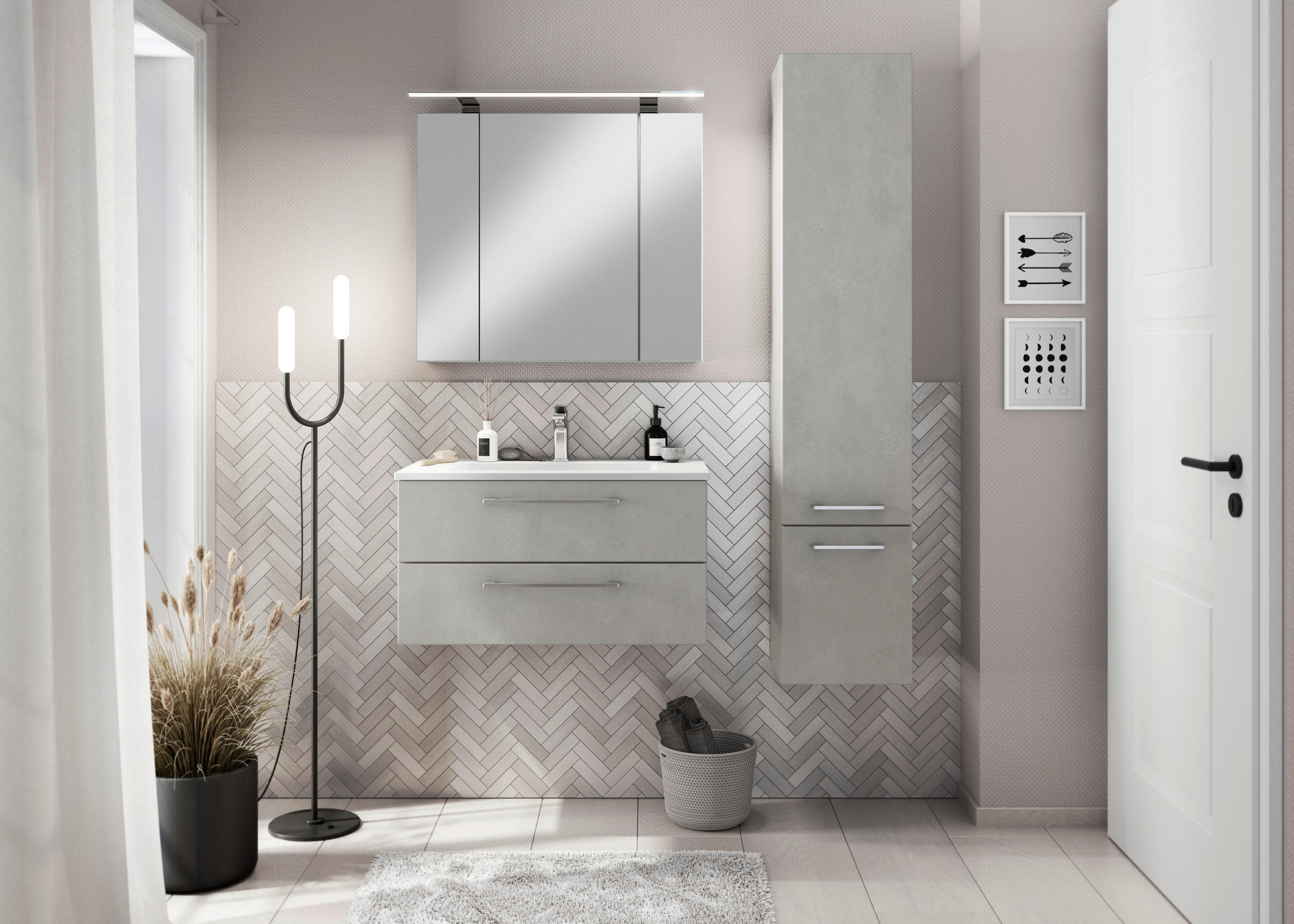 BADEZIMMER 4-teilig  in 82,2 cm  - Sandfarben/Chromfarben, Basics, Glas/Keramik (82,2cm)