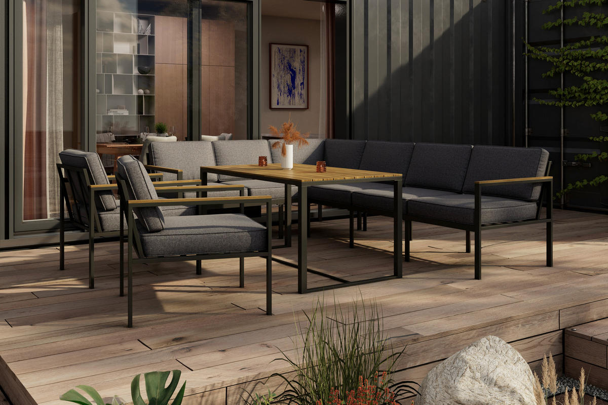 DINING-LOUNGESET   - Grau/Akaziefarben, Modern, Holz/Textil (260/205cm) - Ambia Garden