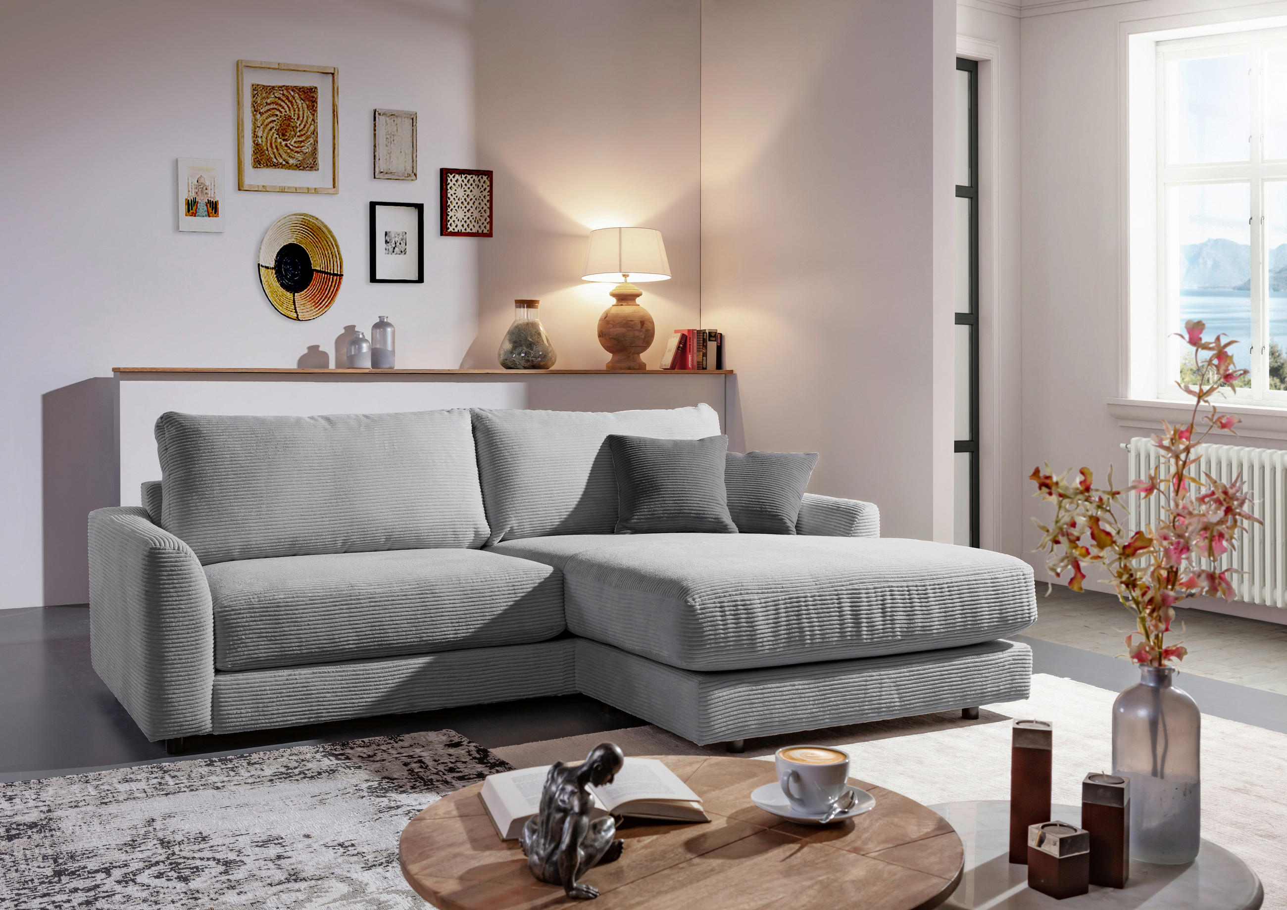ECKSOFA in Cord Hellgrau  - Dunkelgrau/Hellgrau, Design, Kunststoff/Textil (240/175cm) - Landscape