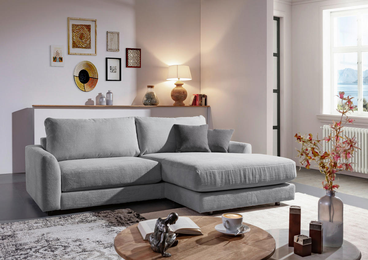 ECKSOFA in Cord Hellgrau  - Dunkelgrau/Hellgrau, Design, Kunststoff/Textil (240/175cm) - Landscape