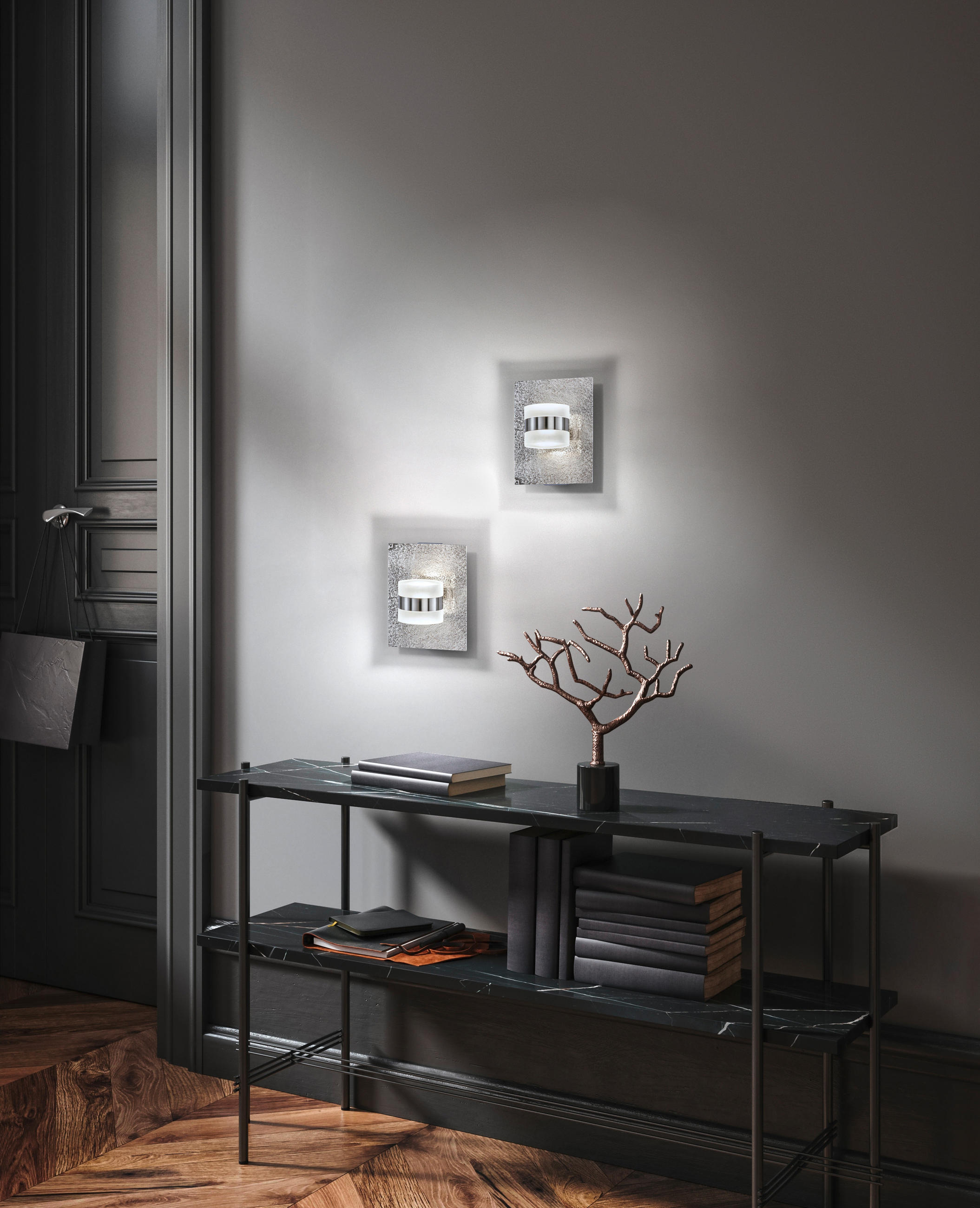 LED-WANDLEUCHTE - Nickelfarben, Design, Metall (21/16/16,5cm) - Fischer & Honsel