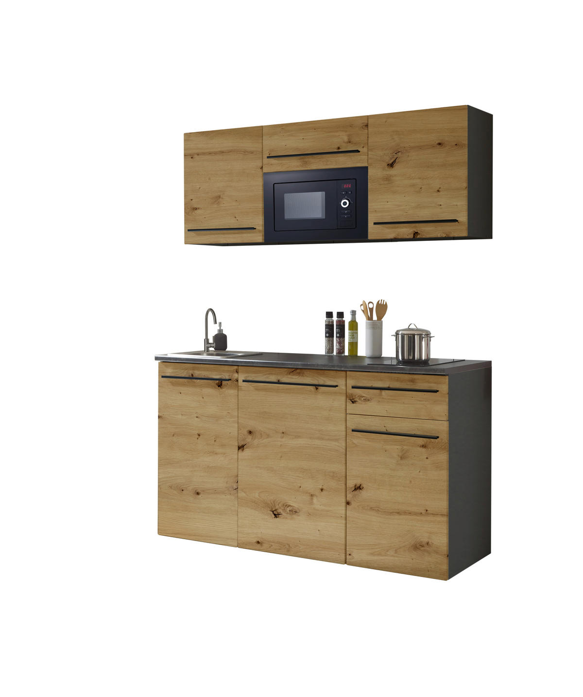 BLOK KUHINJA BEZ UREĐAJA  antracit, braon, hrast artisan  - braon/crna, Trendi, pločasti materijal/plastika (160cm) - MID.YOU