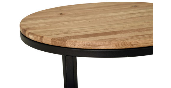 COUCHTISCH Eiche massiv, mehrschichtige Massivholzplatte (Tischlerplatte), Hartholz 50/50/40 cm rund Schwarz, Eichefarben - Eichefarben/Schwarz, KONVENTIONELL, Holz/Metall (50/50/40cm) - Carryhome