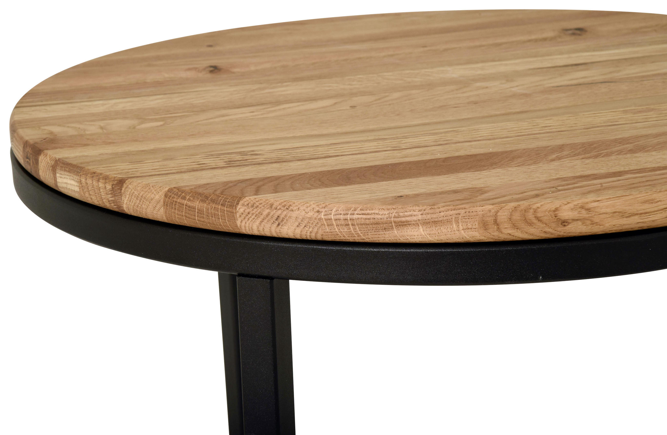 COUCHTISCH Eiche massiv, mehrschichtige Massivholzplatte (Tischlerplatte), Hartholz 50/50/40 cm rund Schwarz, Eichefarben  - Eichefarben/Schwarz, KONVENTIONELL, Holz/Metall (50/50/40cm) - Carryhome