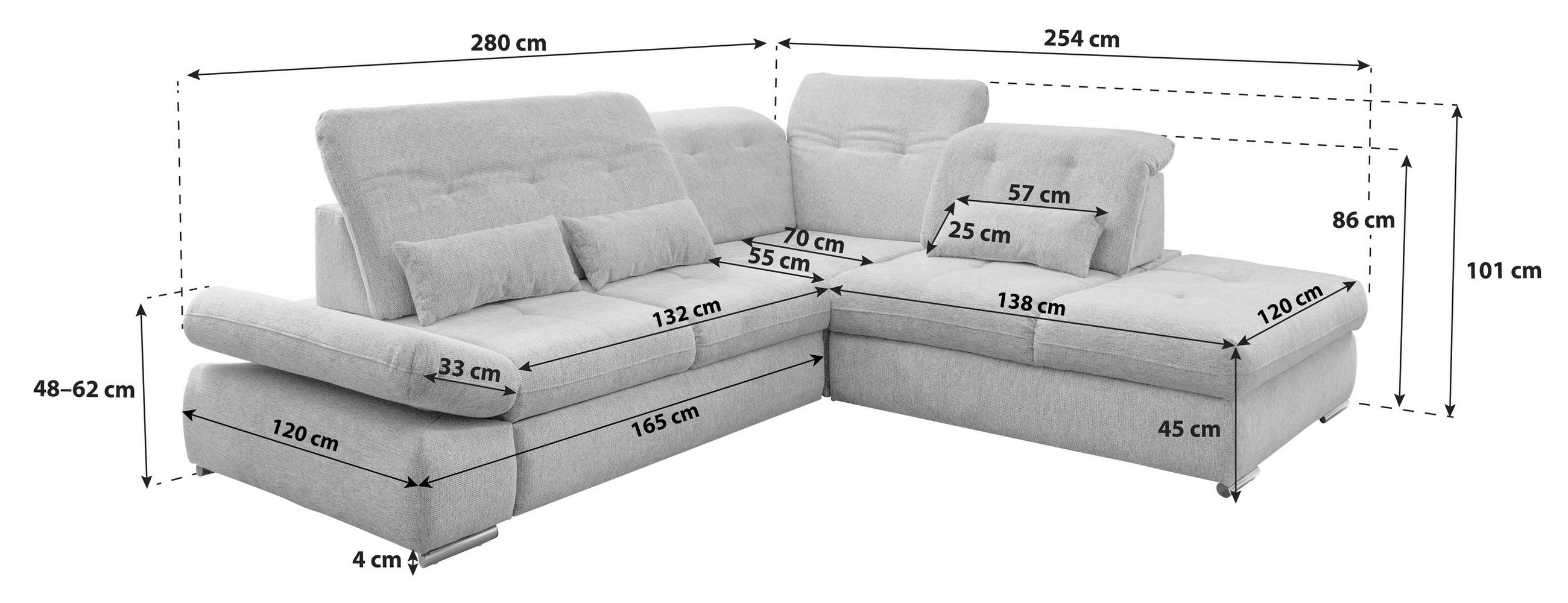 ECKSOFA Blau Chenille  - Chromfarben/Blau, Design, Textil/Metall (280/254cm) - Livetastic