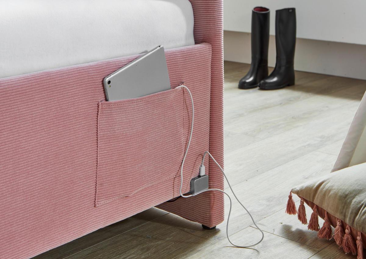 POLSTERBETT 90/200 cm  in Rosa  - Eichefarben/Rosa, Konventionell, Holz/Textil (90/200cm) - Stylife