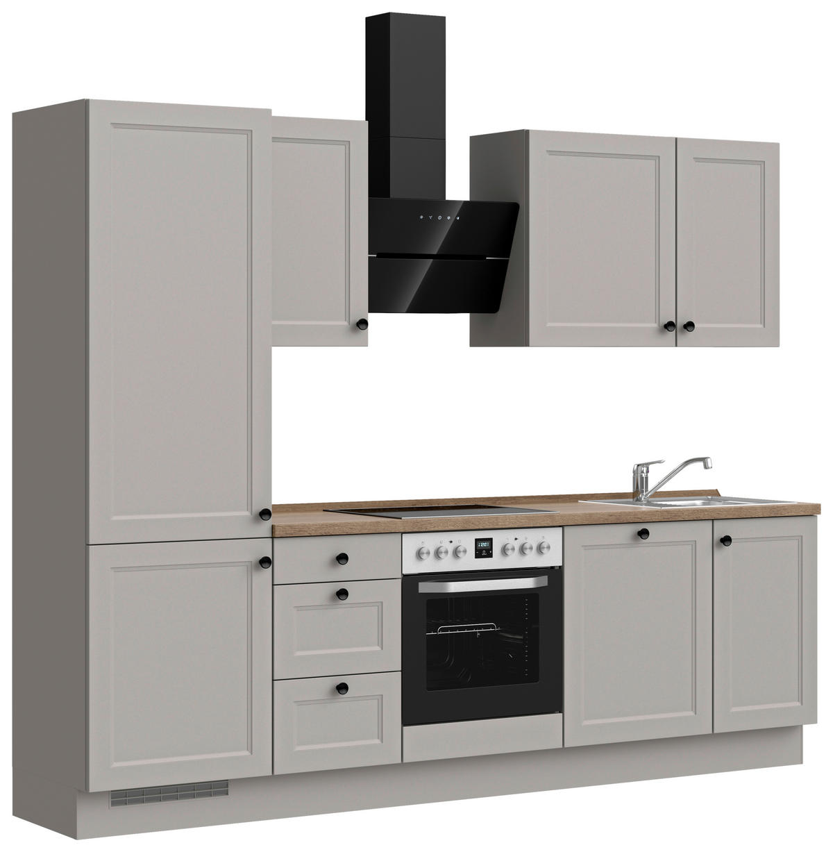 KÜCHENBLOCK 270 cm   in Grau, Eiche dunkel  - Eiche dunkel/Schwarz, MODERN, Holzwerkstoff/Metall (270cm) - Nobilia