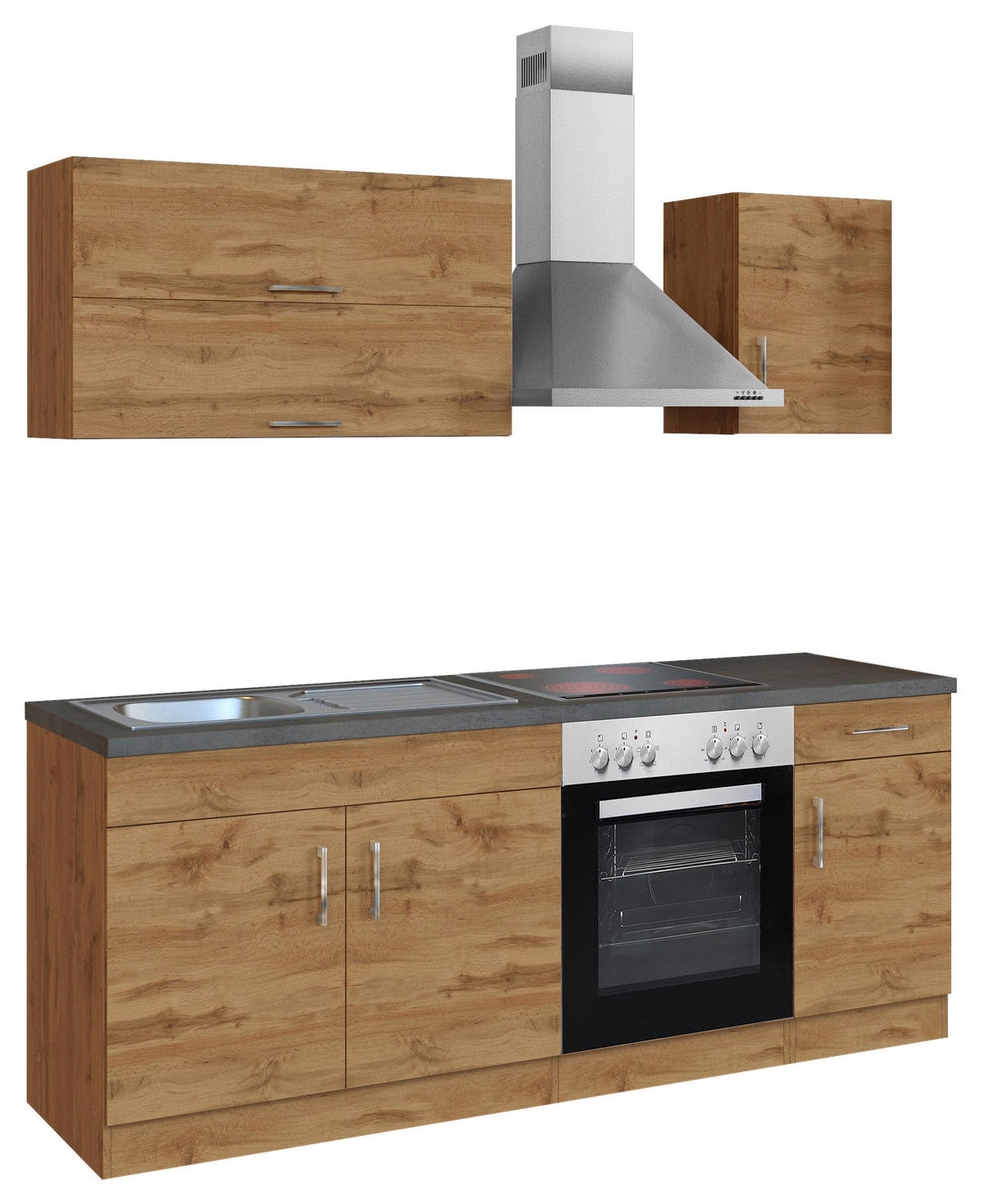 KÜCHENBLOCK 210 cm   in Schieferfarben, Eiche Wotan  - Chromfarben/Schieferfarben, Modern, Holzwerkstoff/Metall (210cm) - Held
