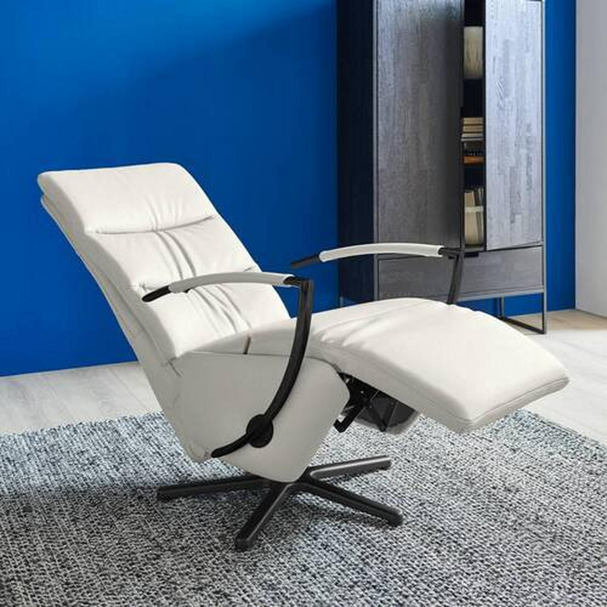 RELAXSESSEL in Leder Weiss  - Weiss/Schwarz, Design, Leder/Metall (64/112/80cm) - Cantus