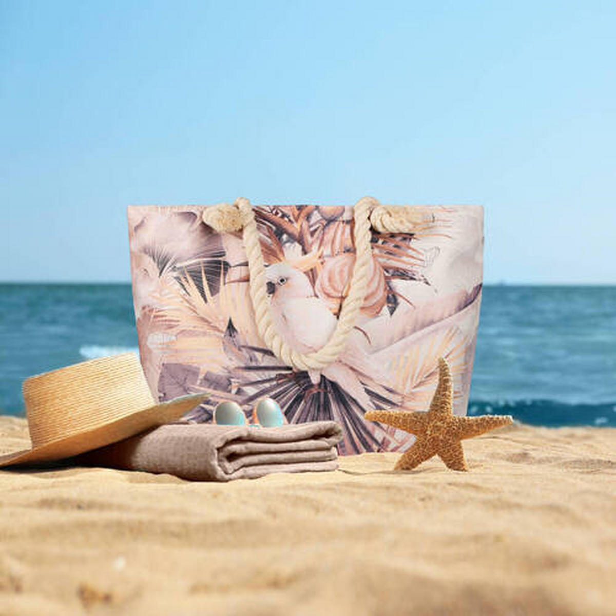 STRANDTASCHE - Taupe/Beige, KONVENTIONELL, Textil (43/60cm)
