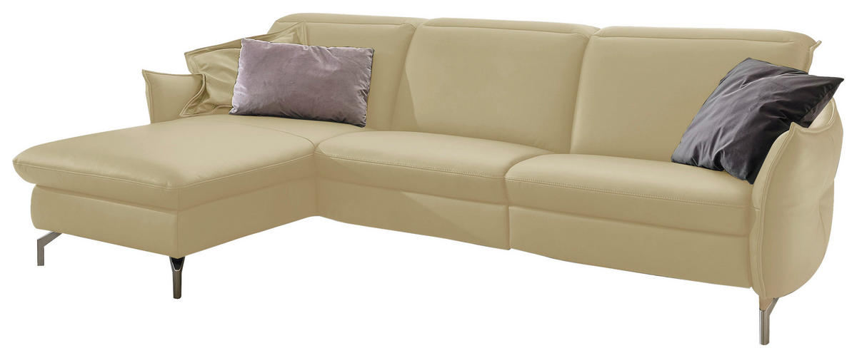 ECKSOFA in Echtleder Creme  - Creme/Nickelfarben, Modern, Leder/Metall (179/233cm) - Livetastic