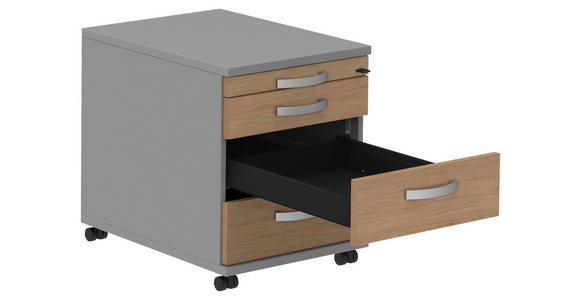 ROLLCONTAINER Grau, Eichefarben, Alufarben - Eichefarben/Alufarben, KONVENTIONELL, Holzwerkstoff/Metall (42,7/54,4/60cm) - Moderano