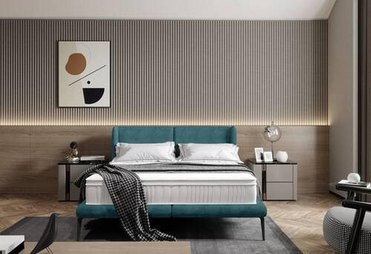 KÁRPITOZOTT ÁGY 180/200 cm  olajkék  - olajkék/fekete, Modern, textil/fém (180/200cm) - Livetastic