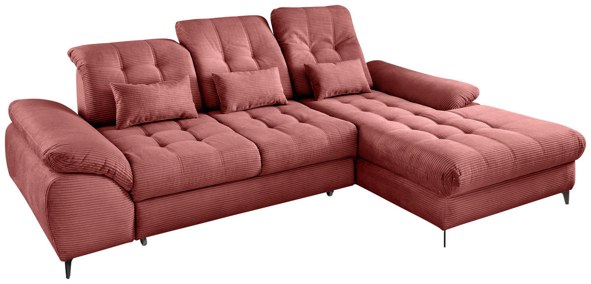 ECKSCHLAFSOFA in Cord Koralle  - Koralle/Schwarz, Modern, Textil/Metall (273/189cm) - Livetastic