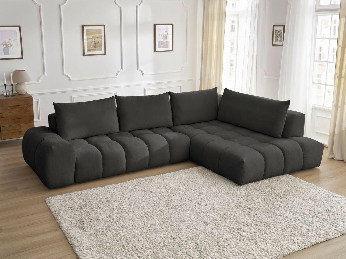 ECKSOFA Ottomane rechts  EVEREST Schwarz Struktur  - Schwarz, MODERN, Kunststoff/Textil (352/210cm)