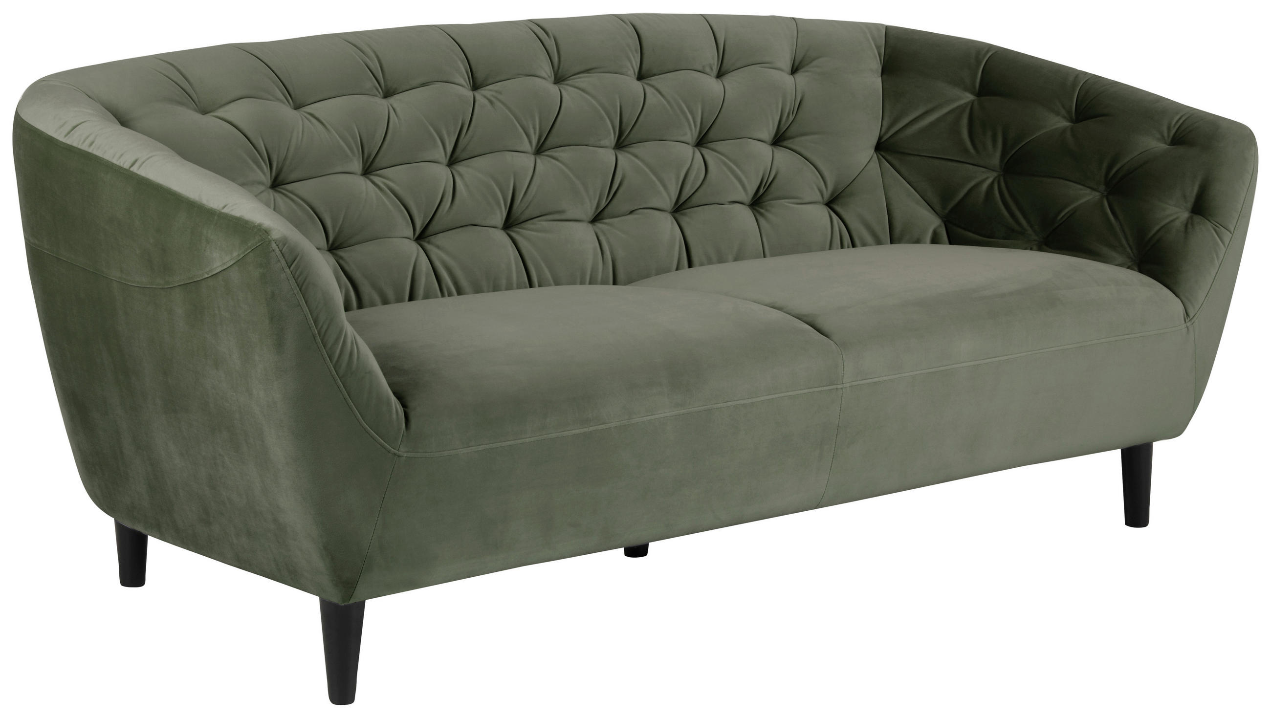 CHESTERFIELD-SOFA in Samt Dunkelgrün - Dunkelgrün/Schwarz, Trend, Holz/Textil (191/78/84cm) - Ambia Home
