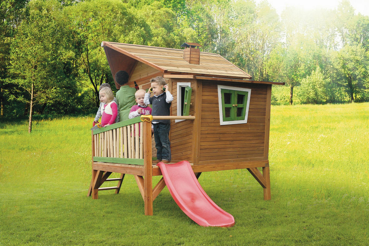 SPIELTURM 345/229/180 cm axi  - Rot/Braun, Basics, Holz (345/229/180cm) - Ambia Garden