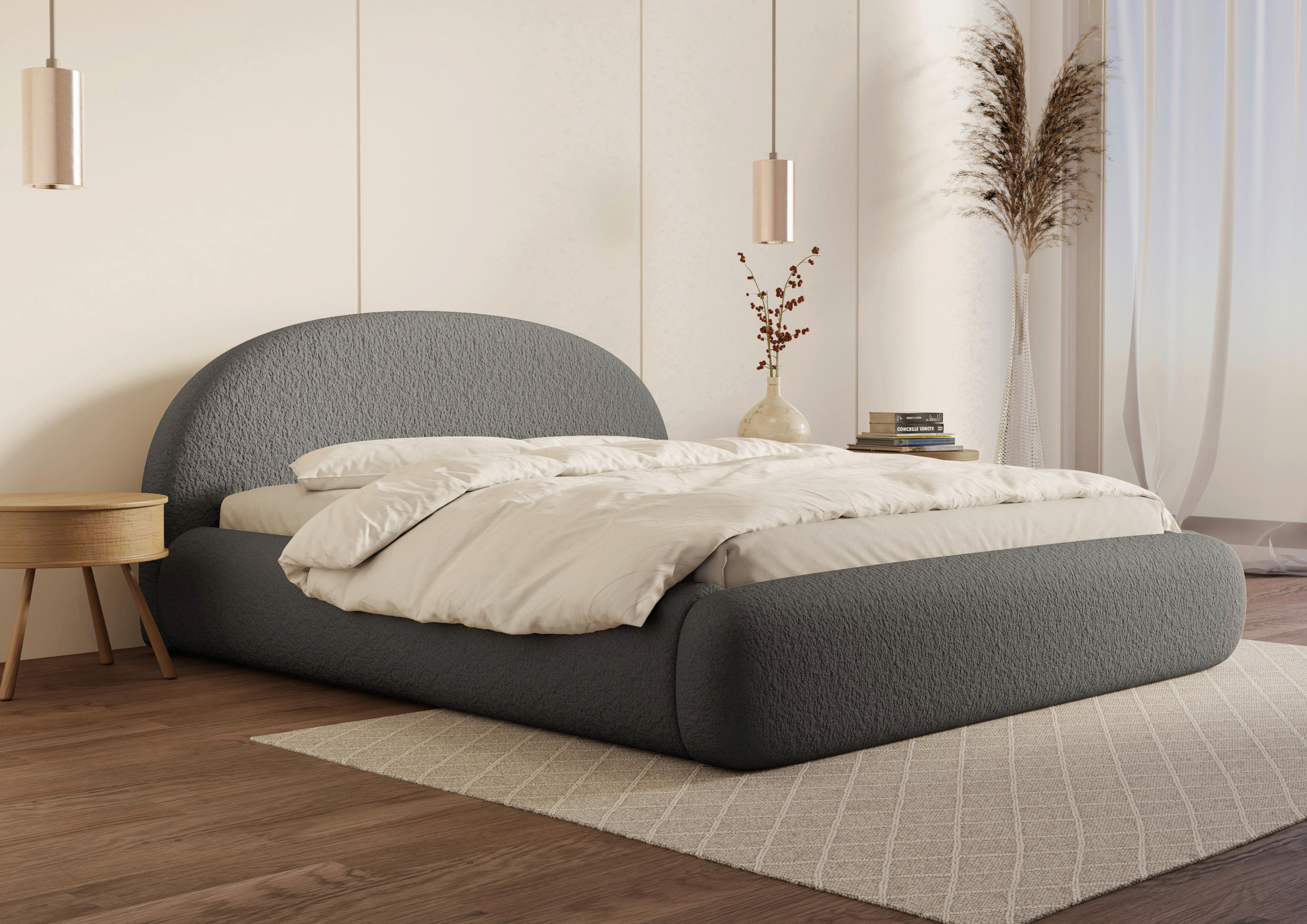 POLSTERBETT 180/200 cm,  in Dunkelgrau, gepolstertes Kopfteil, Lattenrost, Bettkasten,  - Dunkelgrau/Schwarz, Design, Holz/Textil (180/200cm) - Chameo