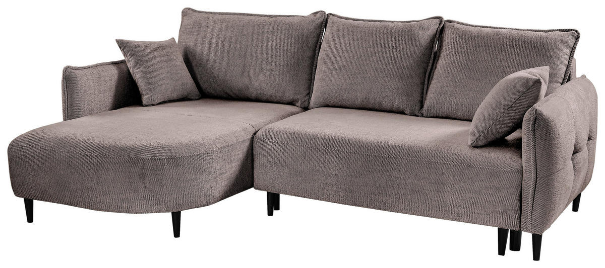 ECKSOFA Taupe Struktur  - Taupe/Schwarz, Design, Holz/Textil (165/244cm) - MID.YOU