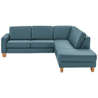 ECKSOFA Valdera in Echtleder Blau  257/235 cm  - Blau/Eiche Bianco, Natur, Leder/Holz (257/235cm) - Valdera