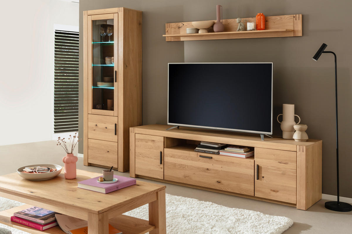 WOHNWAND 3-teilig  in Eichefarben 283/203/50 cm  - Eichefarben/Anthrazit, Design, Glas/Holz (283/203/50cm) - Livetastic