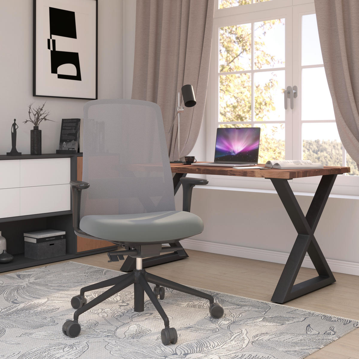 DREHSTUHL Lederlook Grau, Schwarz, Olivgrün  - Schwarz/Olivgrün, MODERN, Kunststoff/Textil (70/103-115/70cm)