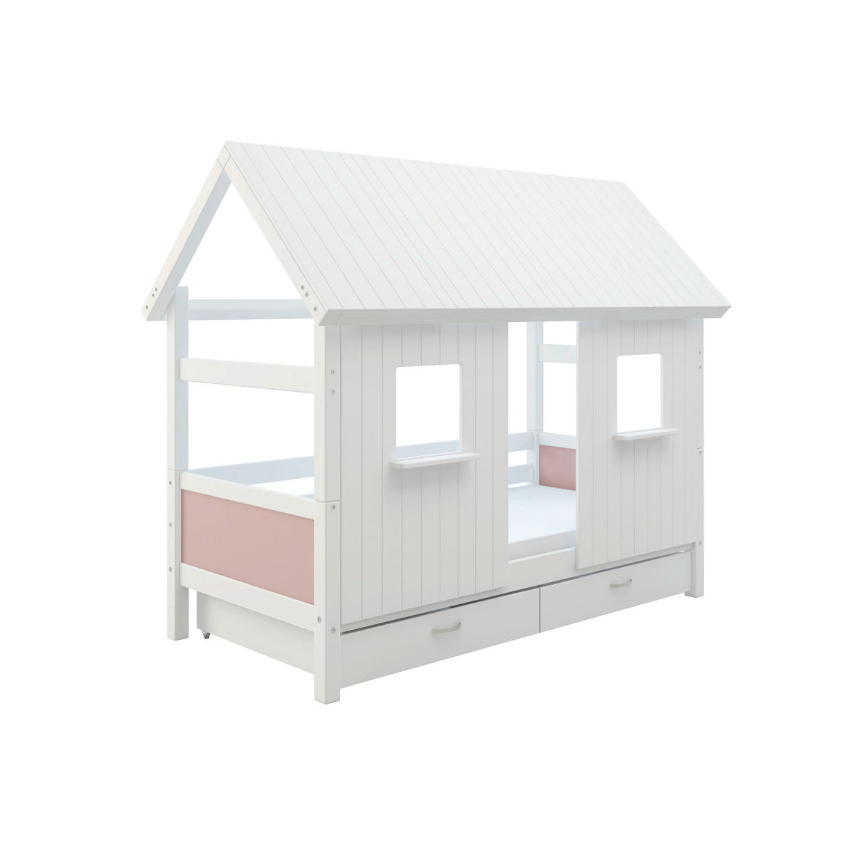 HAUSBETT 90/200 cm,  in Rosa, Weiß, Rollrost, Bettschublade  - Rosa/Weiß, MODERN, Holz (90/200cm) - Chameo