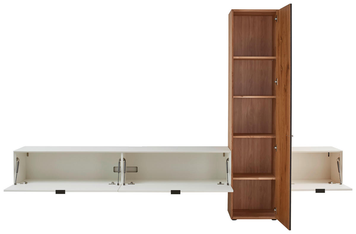 WOHNWAND 3-teilig  in Weiß, Eichefarben  320,7/205,5/37,1 cm   - Eichefarben/Weiß, Design, Glas/Holz (320,7/205,5/37,1cm) - Dieter Knoll