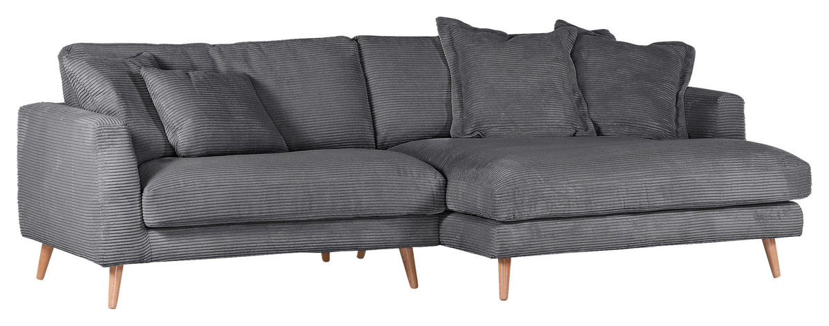 ECKSOFA in Cord Anthrazit  270/140 cm  - Anthrazit/Naturfarben, ROMANTIK / LANDHAUS, Holz/Textil (270/140cm) - Landscape